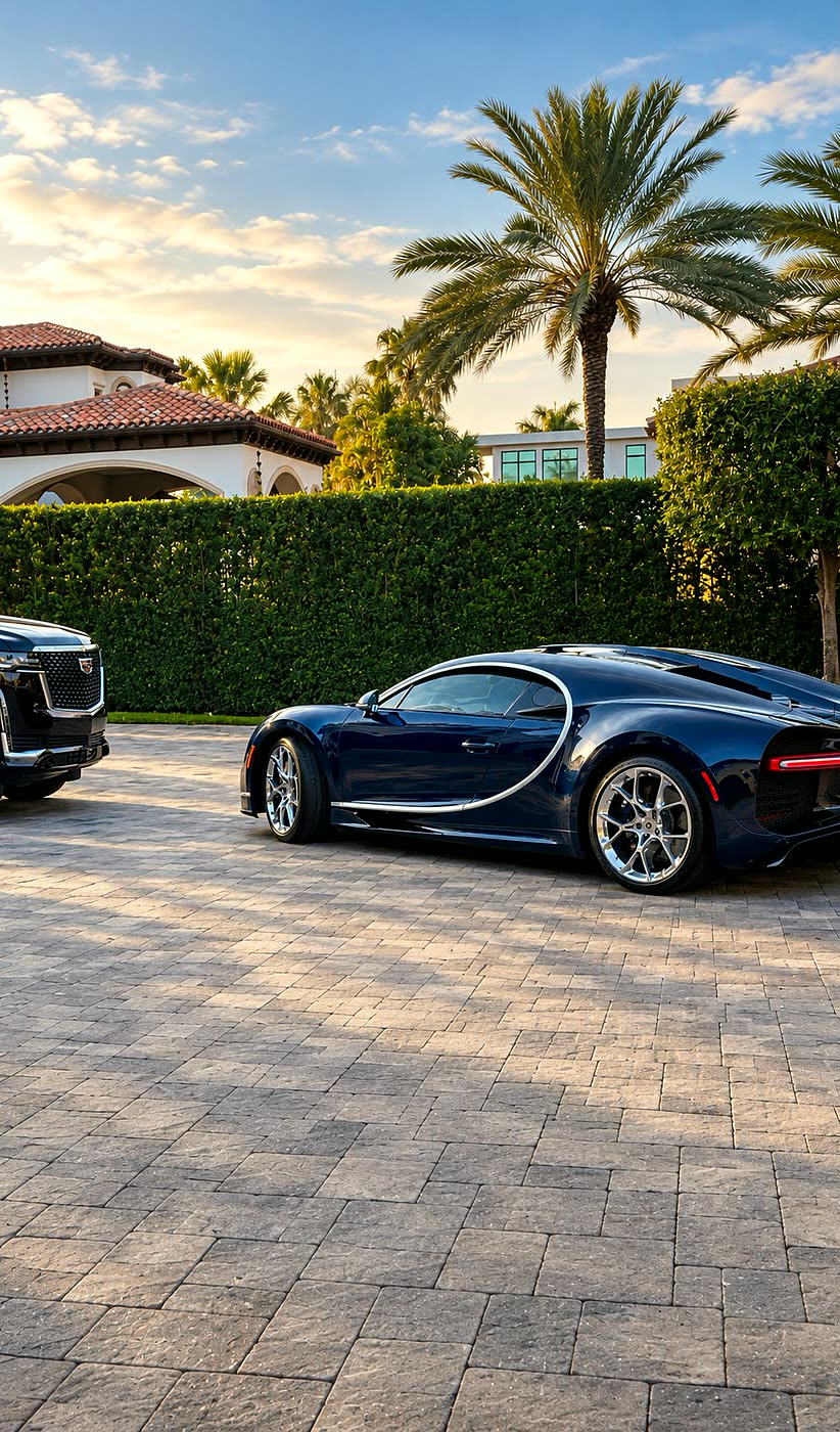 Blue Bugatti Chiron side profile after full detail in Miami