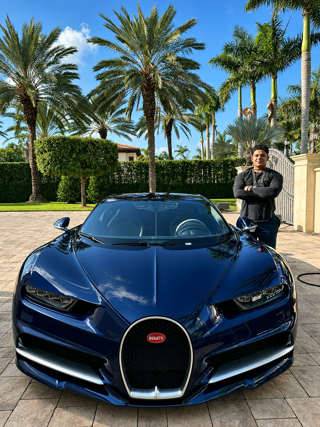 Bugatti Chiron front with Bubble Drive detailer in Miami